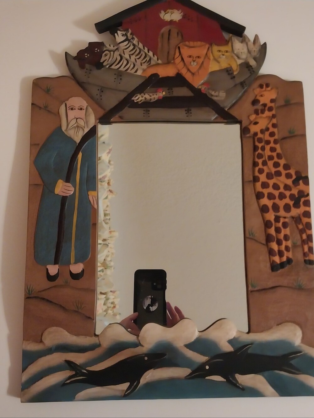 Wooden Noah's Ark Themed Wall Mirror in Multicolor